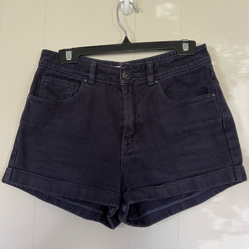 Navy High Waisted Cuffed Mom Jean Shorts